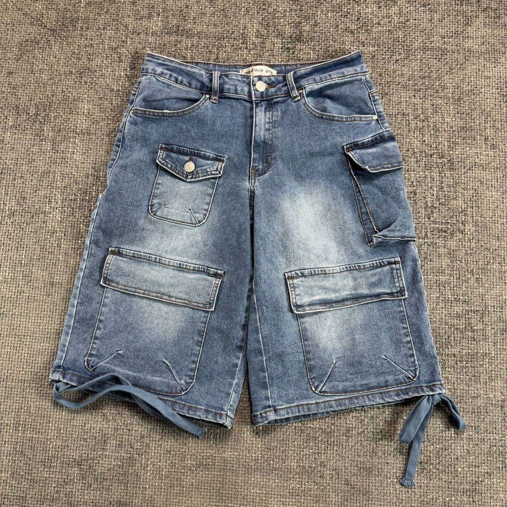 Madden Girl Cargo Denim Shorts Womens 5 Blue Y2K Utility Longline Jorts